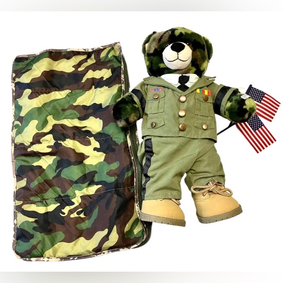 Build A Bear Army Camo Plush Teddy Bear w Dress Uniform Boots Sleeping Bag BAB - Picture 9 of 11